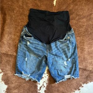 Maternity denim long shorts over-the-belly support